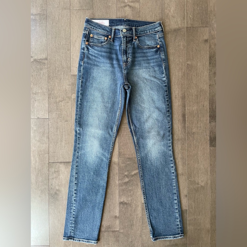 Gap vintage slim mid rise jeans, medium blue, size 27 tall